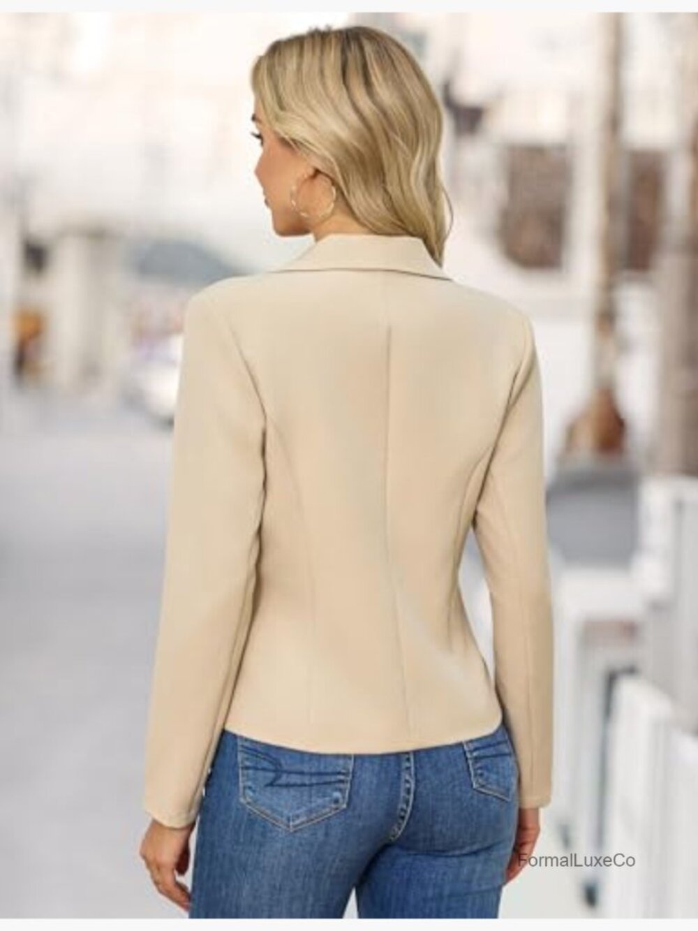 Cropped Blazer Lapel Collar Long Sleeve Work Office Suit Jacket Fully Lined S-XL - Picture 5 of 7